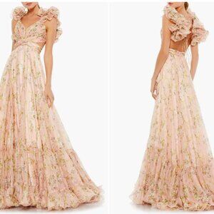 MAC DUGGAL 67803 RUFFLE TIERED FLORAL CUTOUT CHIFFON PINK MULTI GOWN 2